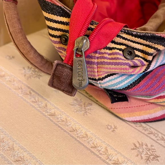 Y2K Catori Multicolor Boho Striped Shoulder Bag Tote Interior Zip Close Pockets - Picture 12 of 17